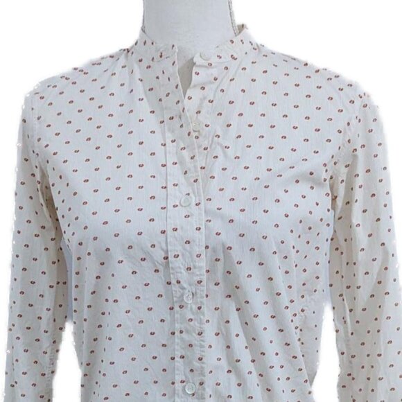 Helmut Lang Embroidered White & Red Button Down Shirt with Mandarin Collar - Picture 3 of 7